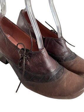 Hispanitas high heel shoes brown leather croc embossed lace up 41 10.5 block